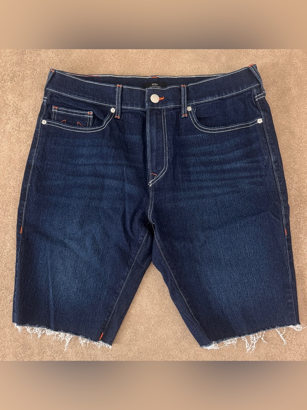 True Religion Ricky Denim Shorts Men's 36 Dark Wash Frayed Hem Relaxed Straight
